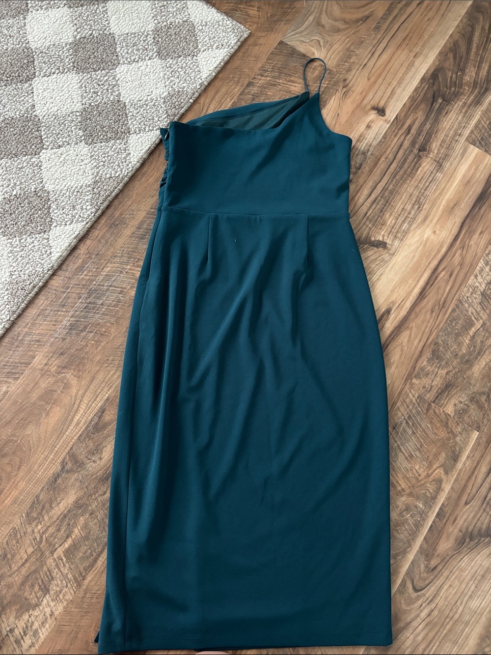 Lulu's Dark Green One-Shoulder Midi Dress with Side Slit - Picture 5 of 5